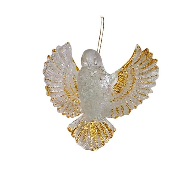 Dove Christmas Tree Ornaments Clear Plastic Gold Accents Set of 3 Holiday Decor - Picture 2 of 4